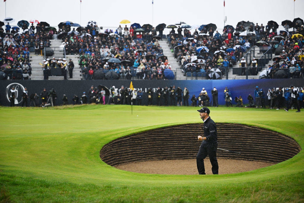 Brian Harman celebrates after his penultimate shot in The 151st Open